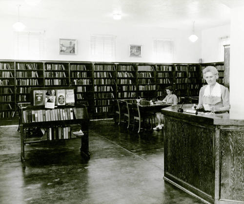 Miss Barbre and Patron at Old City Library