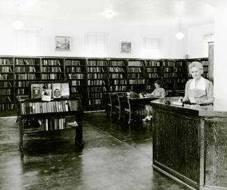 Miss Barbre and Patron at Old City Library