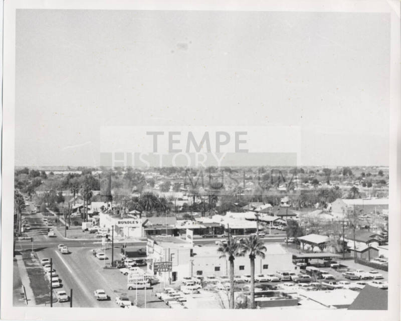 Photograph, intersection of Mill Ave and University Drive, early 1960s