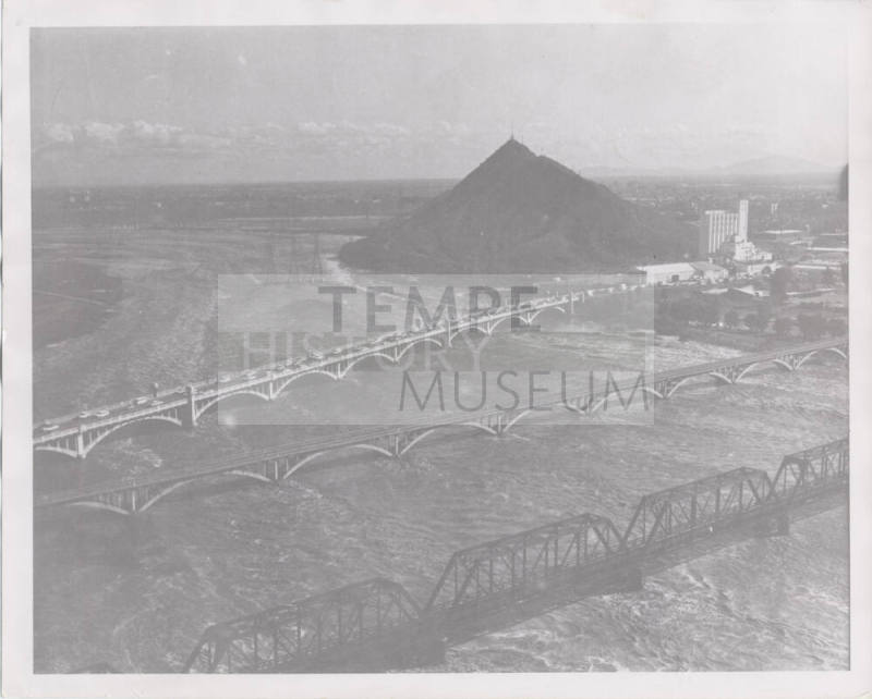 Photograph, Black And White-View of Flooded Salt River And Three Tempe Bridges