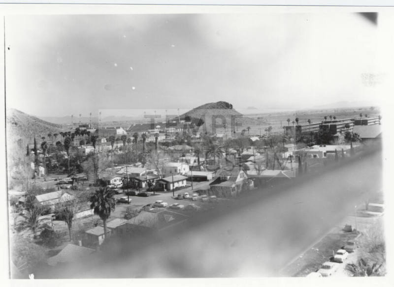 Photograph, Tempe residential neighborhood and Sun Devil Stadium