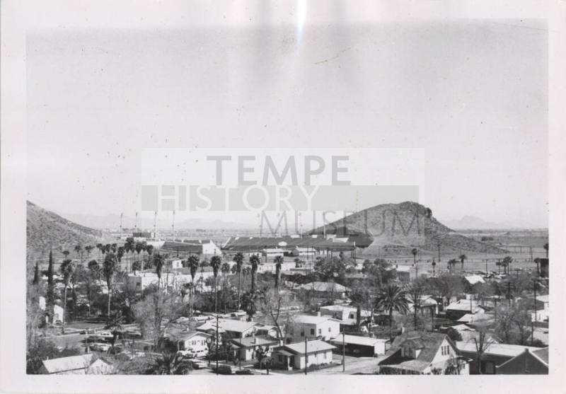 Photograph, Black and White--5 x 7 inch photo, Tempe butte with stadium