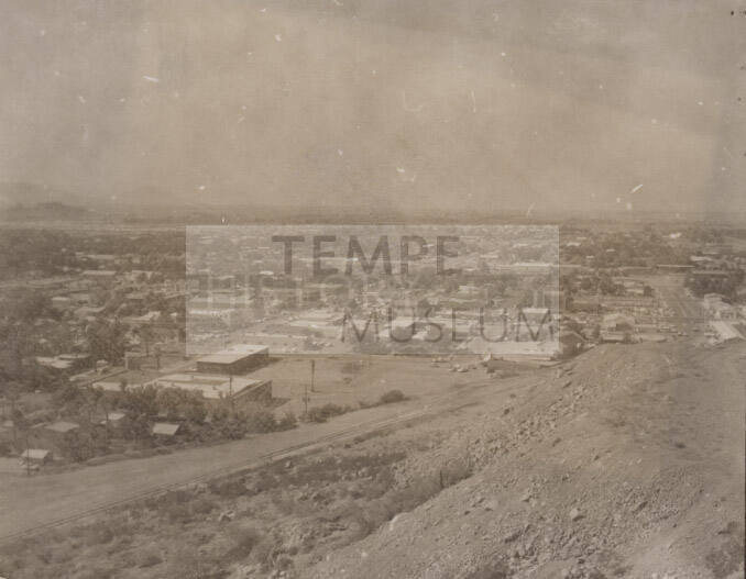 Photograph, Mill Avenue and downtown Tempe from Tempe Butte
