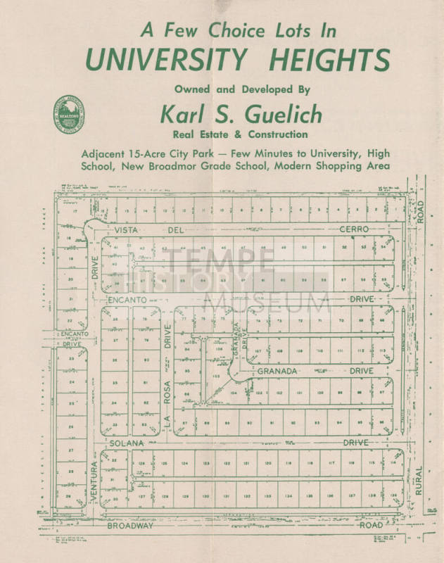 Advertisement for the subdivisions of Broadmor Vista, Broadmor Estates, and University Heights
