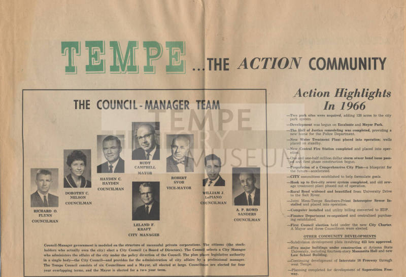 "Tempe..The Action Community..1966…1967…"--Programs, projects, objectives.