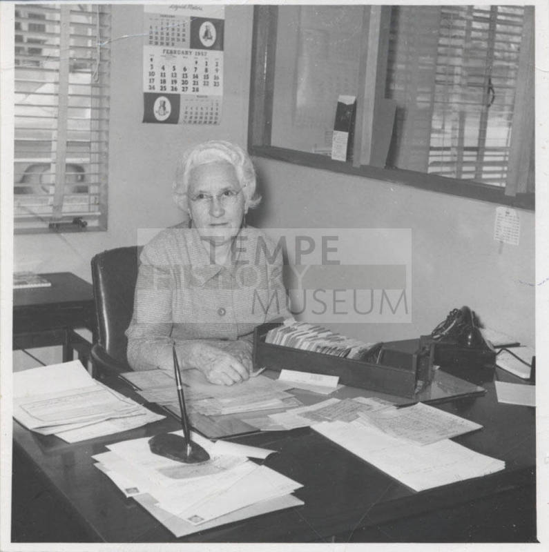 Miss Barbre Working at Her Library Desk