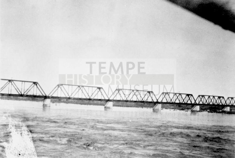 View of railroad bridge over the flooded Salt River