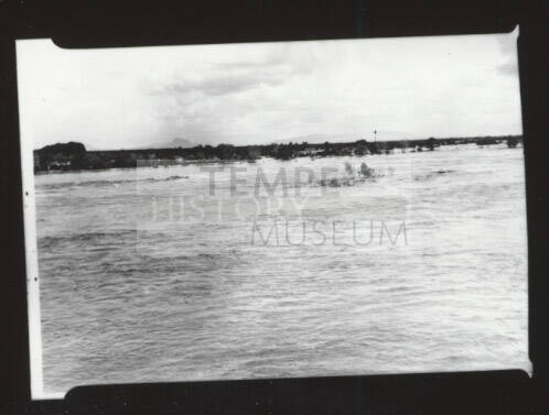 Wide view of river, trees in distance