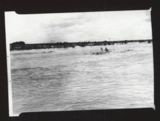 Wide view of river, trees in distance