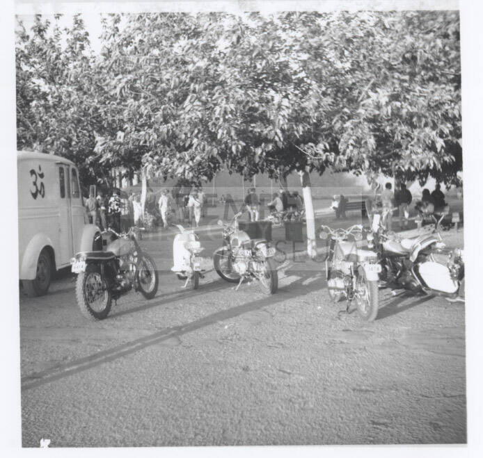Motorcycles parked at love-in at Tempe Beach Park