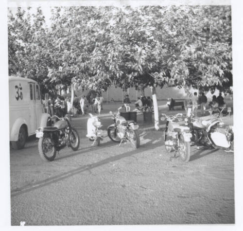 Motorcycles parked at love-in at Tempe Beach Park