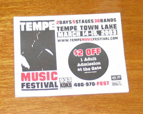Booklet of coupons for $2 off Tempe Music Festival