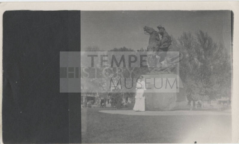 Estelle Craig with Rough Rider Statue