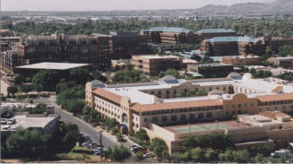 View from Tempe Butte: Mission Palms Hotel, Tempe City Hall