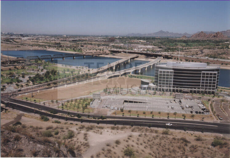 View from Tempe Butte: Hayden Ferry Lakeside, Town Lake, Tempe Beach Park