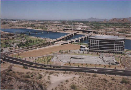 View from Tempe Butte: Hayden Ferry Lakeside, Town Lake, Tempe Beach Park
