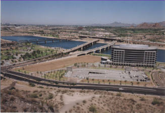 View from Tempe Butte: Hayden Ferry Lakeside, Town Lake, Tempe Beach Park