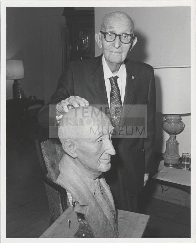 Photograph of Carl Hayden with His Bust