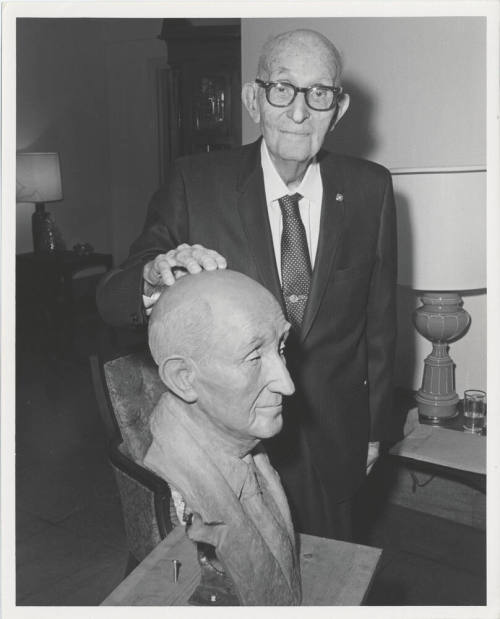 Photograph of Carl Hayden with His Bust
