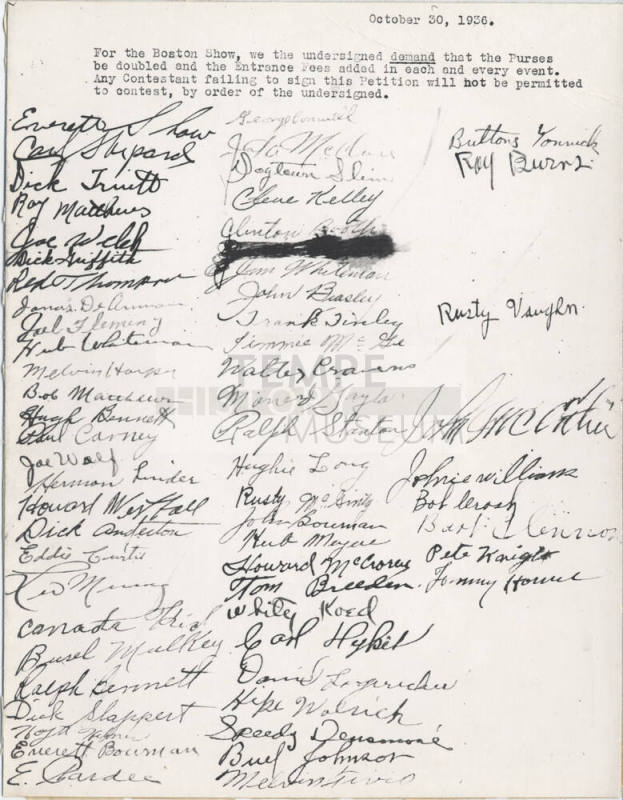 Boston Rodeo 1936 Petition to Raise Fees and Purses