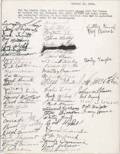 Boston Rodeo 1936 Petition to Raise Fees and Purses
