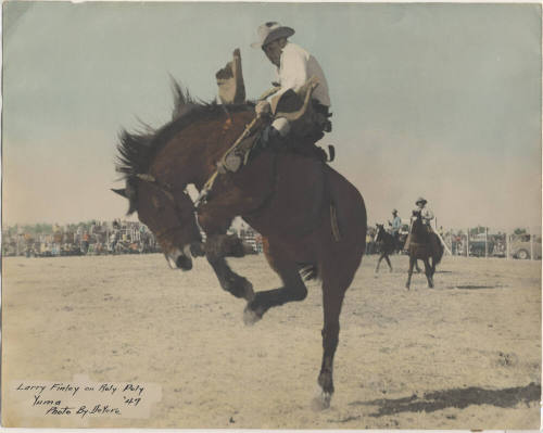 Colorized Photo of Larry Finley on "Roly Poly" at Yuma, 1947