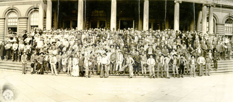 Group Photo of Rodeo Contestants at New York City Hall, 1939