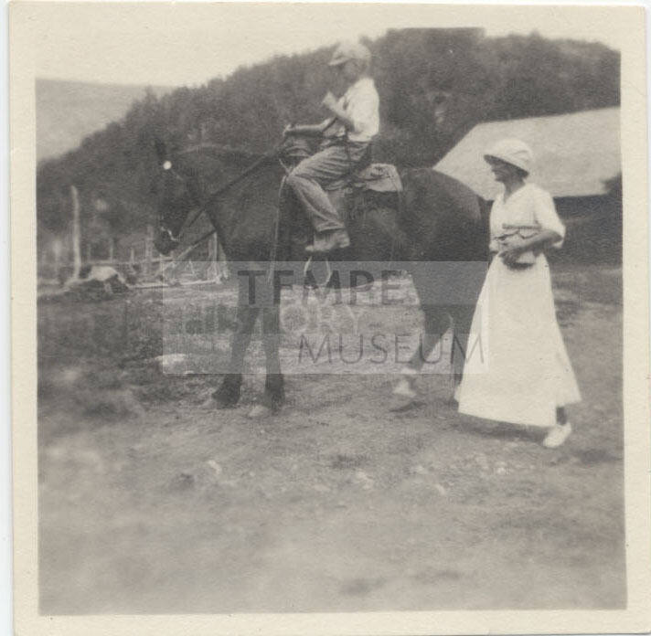 Mrs. Goodfellow and Harold on horseback at the Natural Bridge.