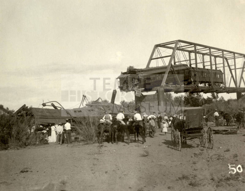 Train wreck on Maricopa and Phoenix Railroad bridge