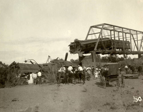 Train wreck on Maricopa and Phoenix Railroad bridge