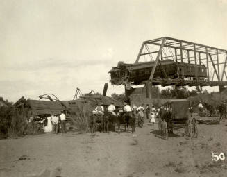 Train wreck on Maricopa and Phoenix Railroad bridge