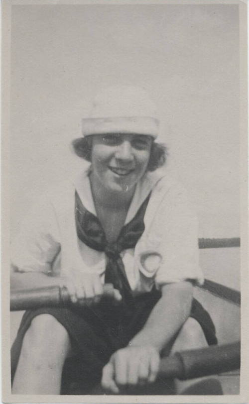 Elsie G. Riley in Rowboat on Lake
