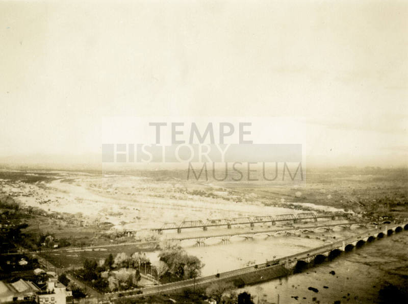 Aerial View of 3 Tempe Bridges in Flood