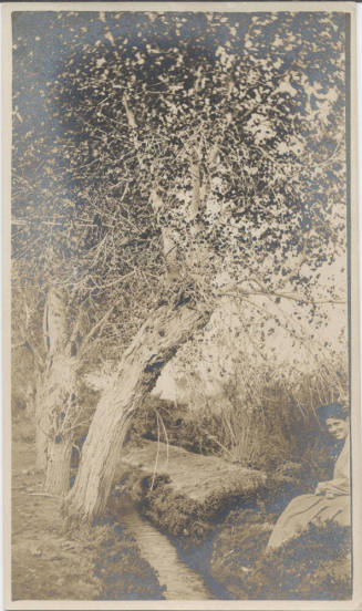 Woman Sitting by Small Irrigation Ditch