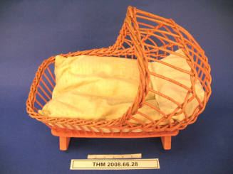 Pink Wicker Doll Cradle with Mattress and Pillows