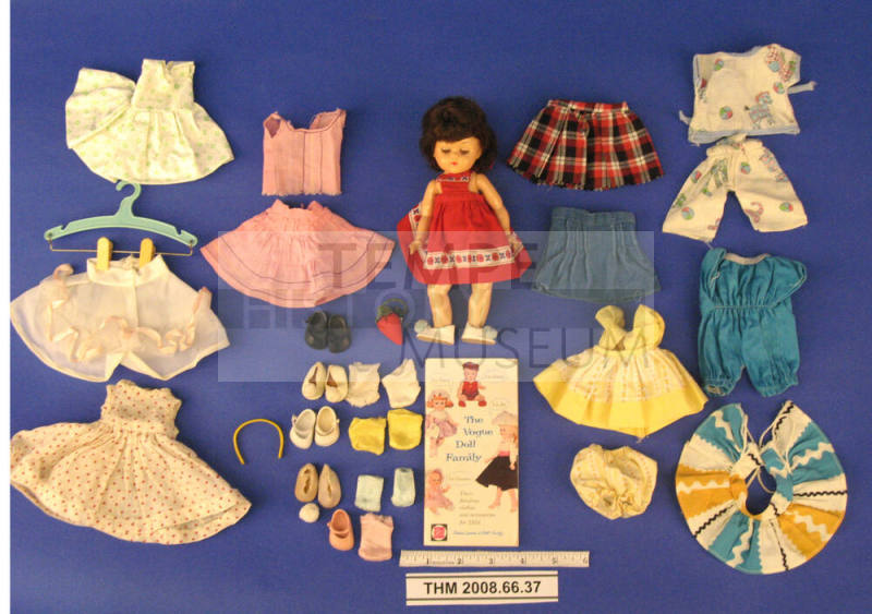 Brunette Ginny-Style Doll in a Red Sundress and Clothing