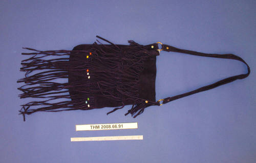 Purple suede fringed handbag