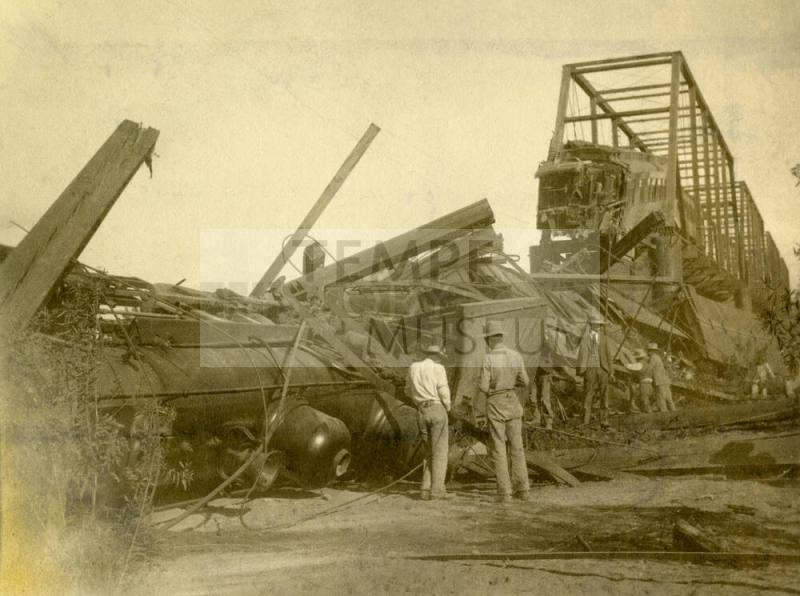 Wreck of Maricopa and Phoenix Railroad on Bridge.
