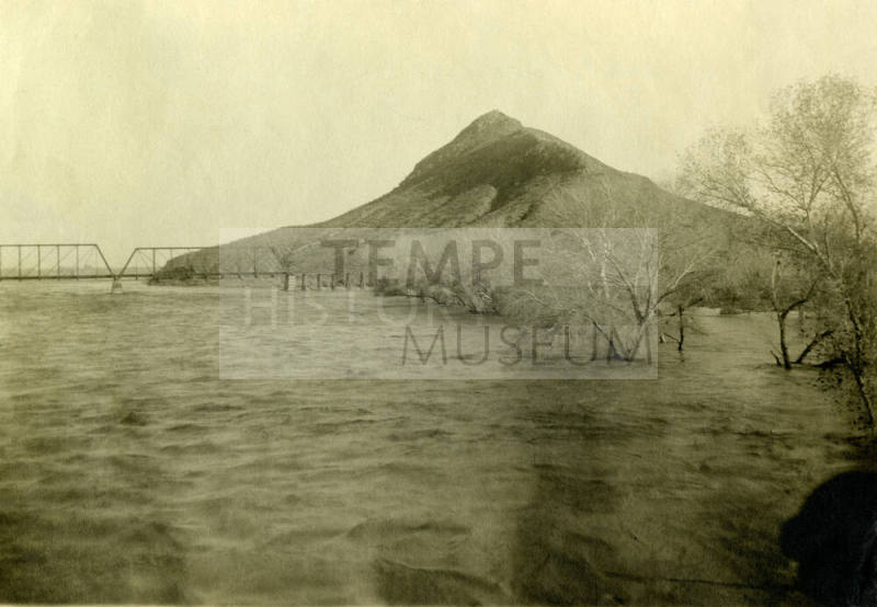 Sante Fe Railroad Bridge over Salt River with Tempe Butte, Tempe, Arizona
