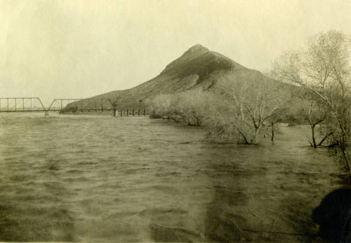 Sante Fe Railroad Bridge over Salt River with Tempe Butte, Tempe, Arizona