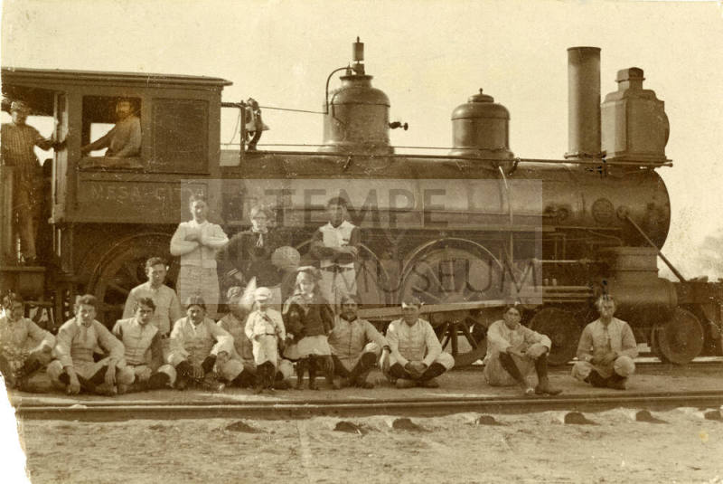 Football Team and Train Engine 'Mesa City.'