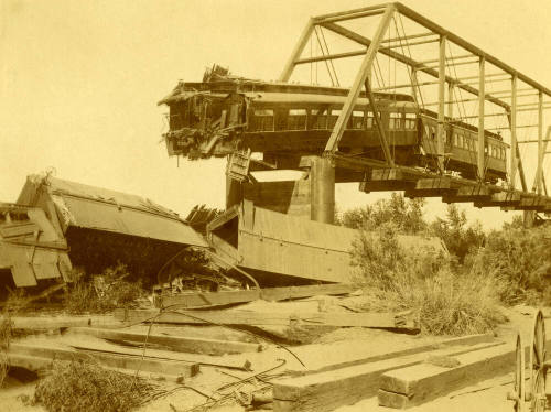 Train Wreck of Maricopa and Phoenix Railroad on Collapsed Bridge, Tempe, Arizona