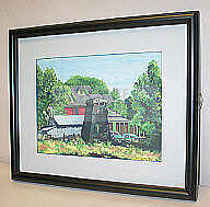 Framed opaque watercolor called "The Pump House" by donor