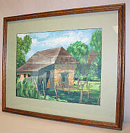 Framed opaque watercolor by donor "Old Adobe House"