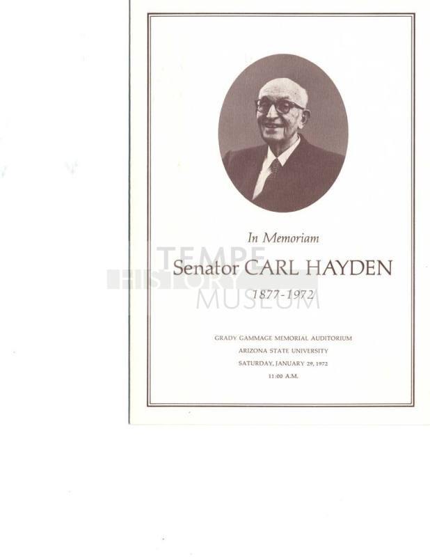 Senator Carl Hayden Memorial Service Program, Jan 29, 1972 (Dr. Staff's copy)