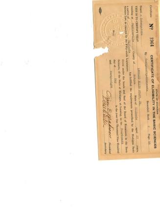 Michigan Certificate of Eligibility in Basic Sciences for Leonard Ellis Staff, Jr.