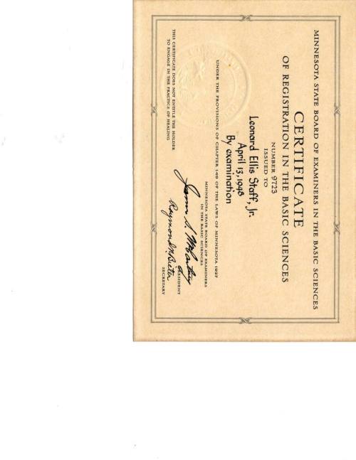 Minnesota State Board of Examiners in the Basic Sciences Certificate of Registration