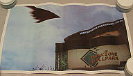 B-52 bomber flying over Bank One Ballpark on last day of 2002 World Series
