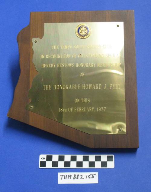 Tempe South Rotary Club Honorary Membership Plaque:  Howard Pyle