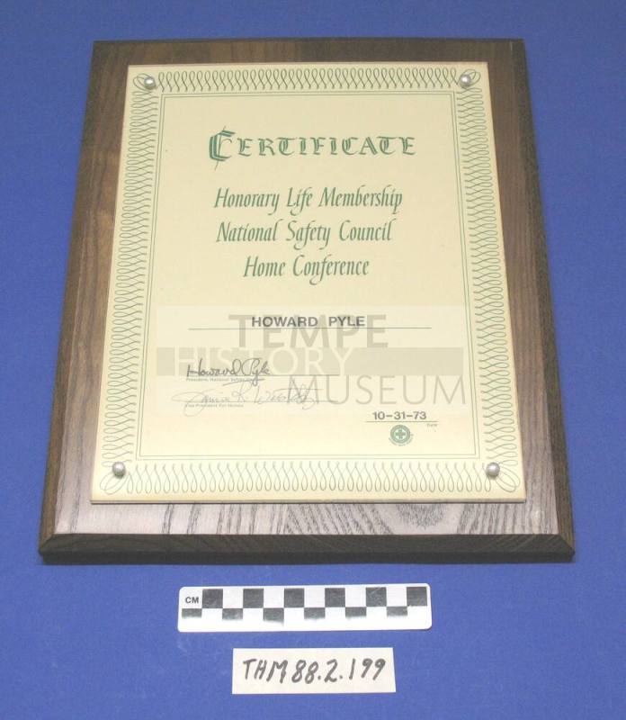 Honorary Life Membership, National Safety Council awarded to Howard Pyle, 1973